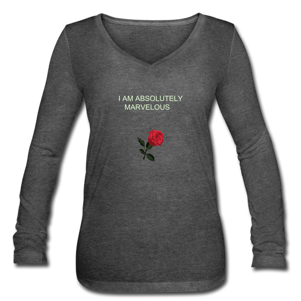 Women’s Long Sleeve  V-Neck Flowy Tee - deep heather