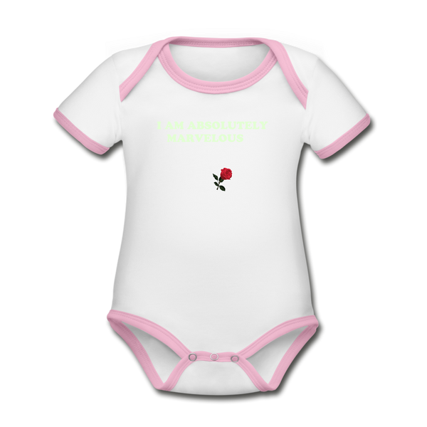 Organic Contrast Short Sleeve Baby Bodysuit - white/pink