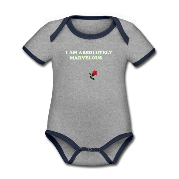 Organic Contrast Short Sleeve Baby Bodysuit - heather gray/navy